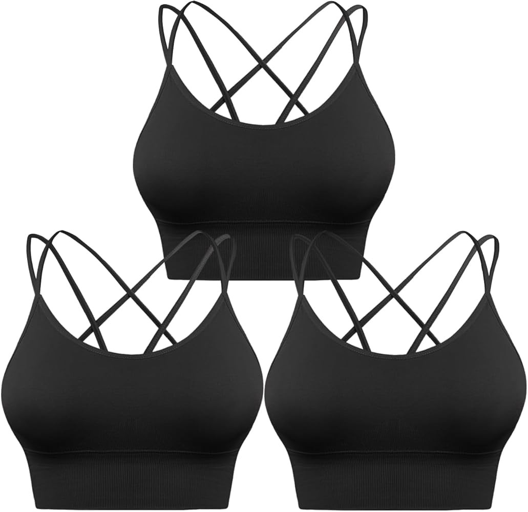 Sykooria 3 Pack Strappy Sports Bra for Women Sexy Crisscross for Yoga Running Athletic Gym Workou... | Amazon (US)