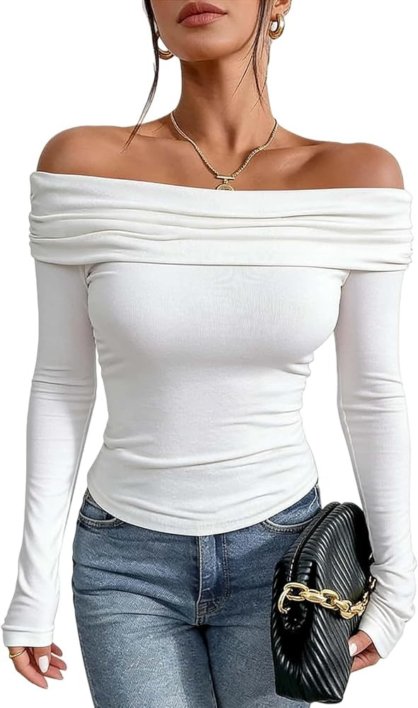 Prettywear Women's Sexy Off Shoulder Tops Dressy Long Sleeves Going Out Nightout Shirt 2025 Fall ... | Amazon (US)