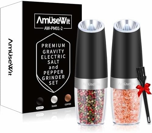 AmuseWit Gravity Electric Salt and Pepper Grinder Set of 2 [White Light] Battery Operated Automat... | Amazon (US)