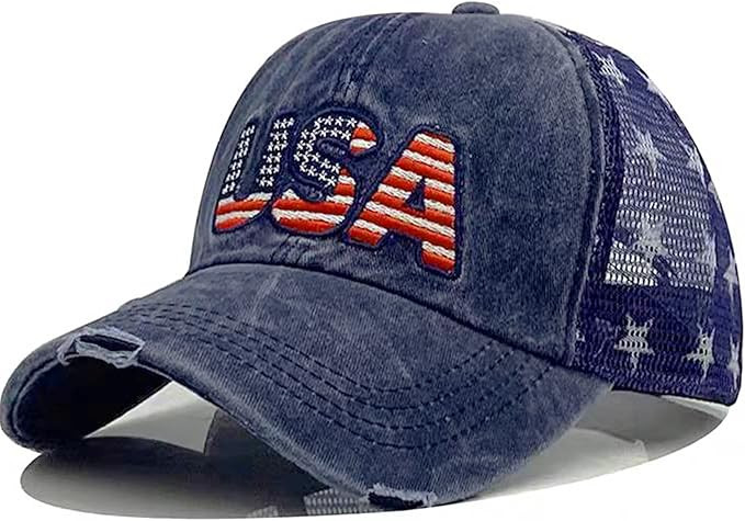 IZUS Distressed Scratch Frayed Baseball Hat Embroidery USA Flag with Star Mesh Back Adjustable Ba... | Amazon (US)