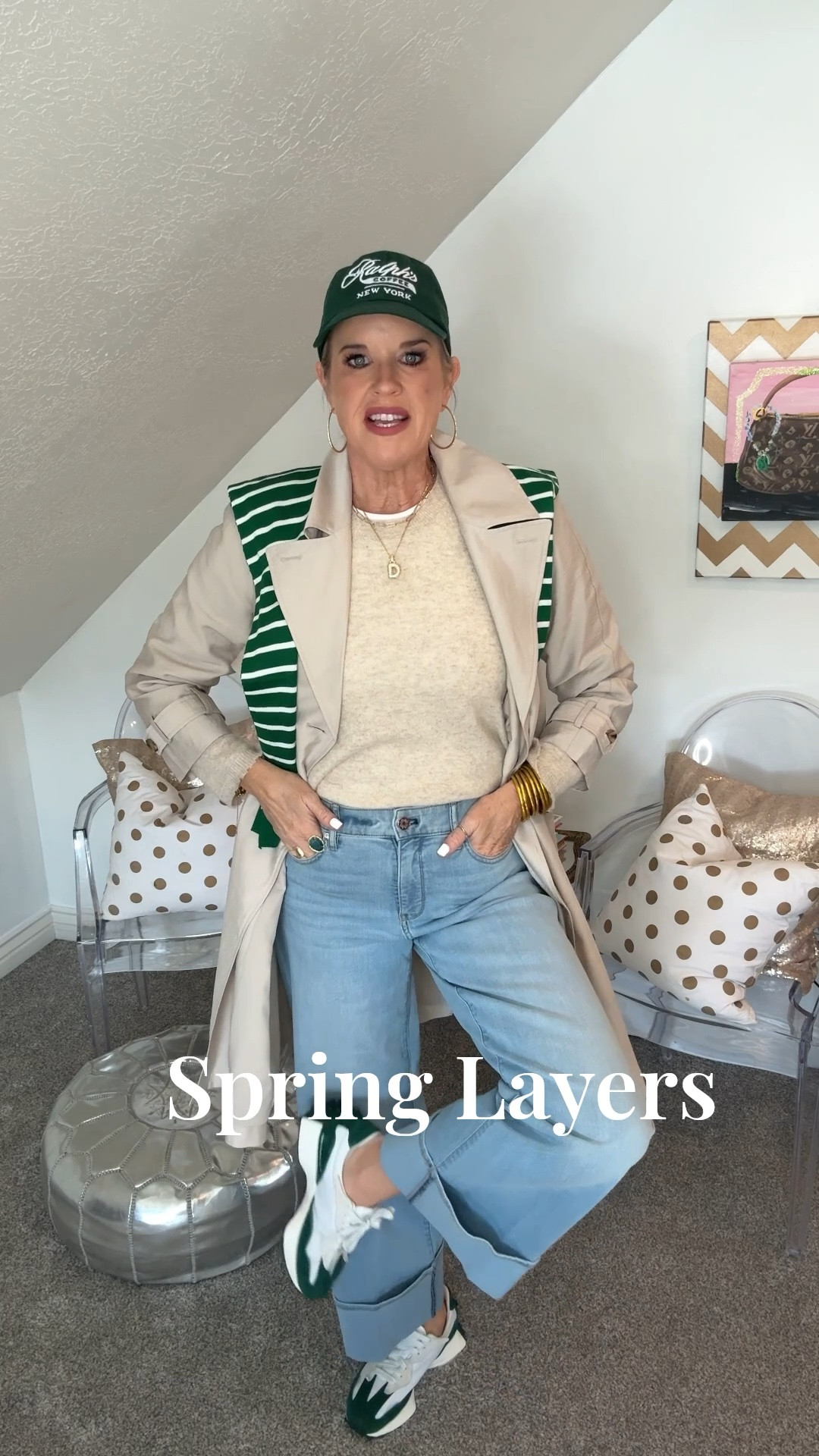 🚨Sale 
Great Wardrobe basics

Raincoat styling

Simply layers with a pop of color
Makes for a Chic Easy Spring outfit for any age. With several pieces on sale🚨

Lightweight trench coat by Chicos fits tts 

The perfect White tee shirt WHBM  fits tts 

Semi Wide leg large cuff jean in light was WHBM fits tts 

Cashmere sweater by Quince 

327 New balance tennis shoes 

Ralph coffee baseball cap 

Gucci super mini marmot 

Hoop earring -accessories concierge gold with rhinestones 

Real Gold necklace (linked similar)

Puff Initial necklace with bling 


#LTKSaleAlert #LTKOver40 #LTKWatchNow