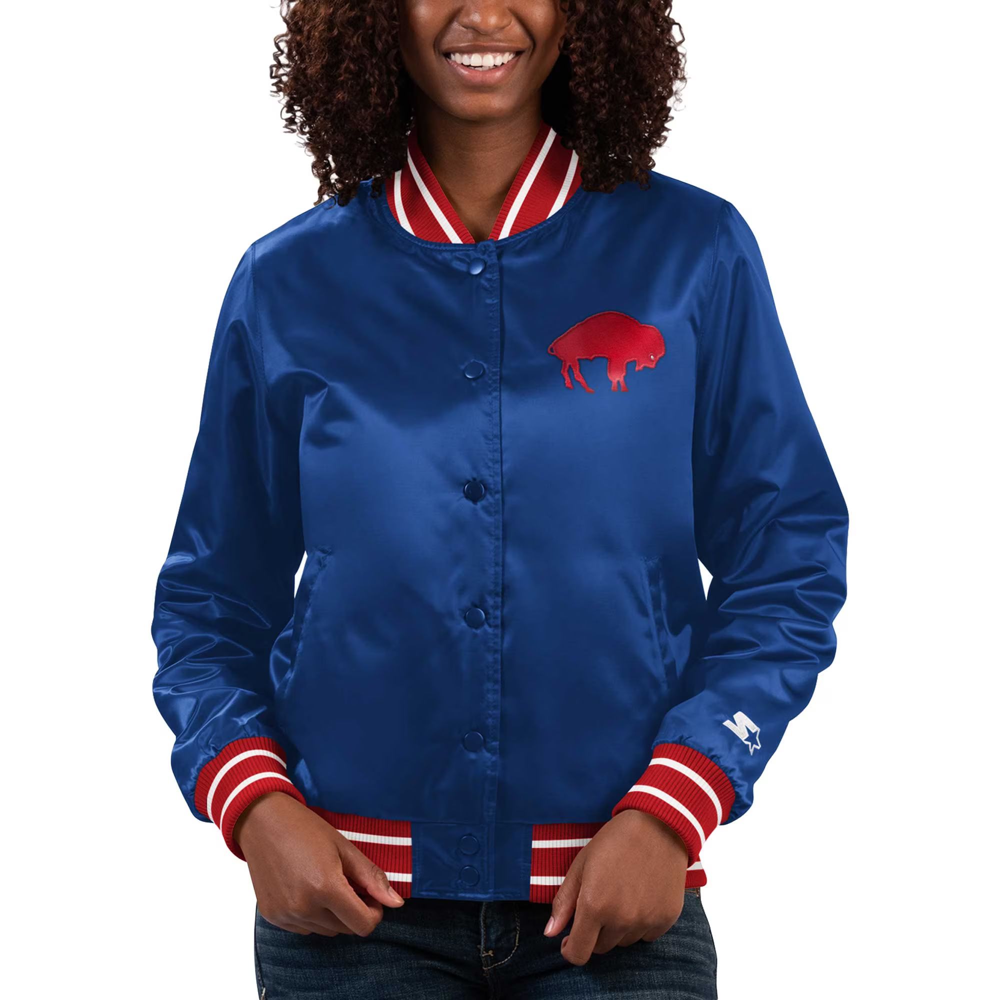 Women's Buffalo Bills Starter Royal Full Count Satin Full-Snap Varsity Jacket | NFL Shop