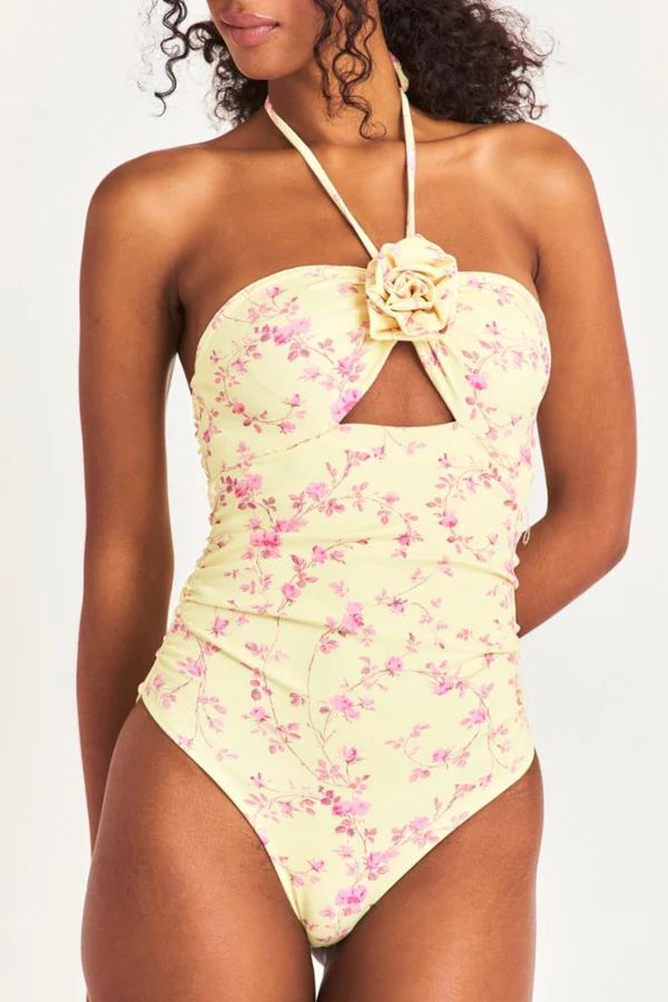 Didi One-Piece Floral Print Halter Swimsuit | LOVESHACKFANCY