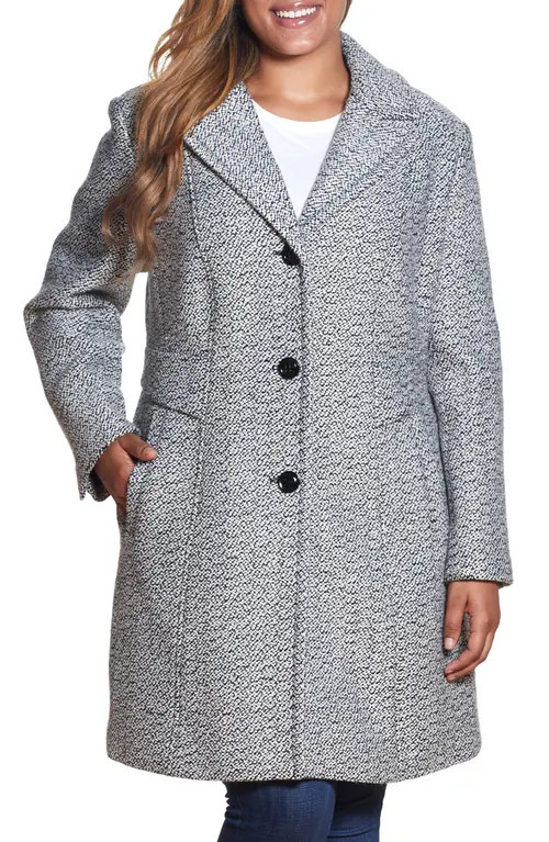 Gallery Notch Collar Tweed Coat in Black/White at Nordstrom, Size 2X | Nordstrom