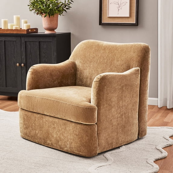 My Texas House Lauren Swivel Accent Chair with Honey Brown Fabric Upholstery | Walmart (US)