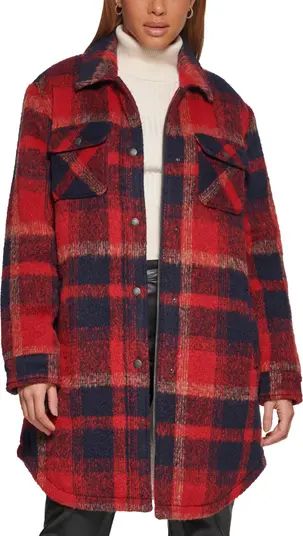 Levi's® Plaid Faux Shearling Lined Long Shirt Jacket | Nordstrom | Nordstrom