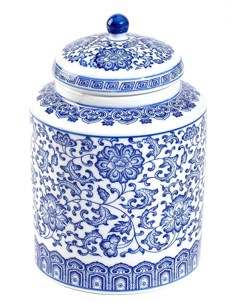 Blue and White Ginger Jar, Ceramic Chinoiserie Decorative Jars for Home, Office, Glossy Vase for ... | Amazon (US)