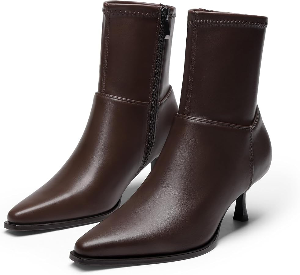 DREAM PAIRS Women's Pointed Toe Kitten Heel Ankle Boots | Amazon (US)