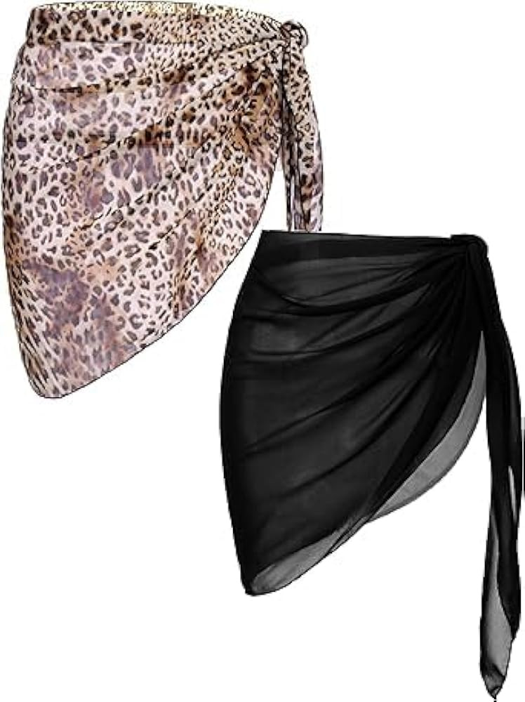 2 Pieces Women Beach Sarongs Sheer Cover Ups Chiffon Bikini Wrap Skirt for Swimwear S-XXL | Amazon (US)