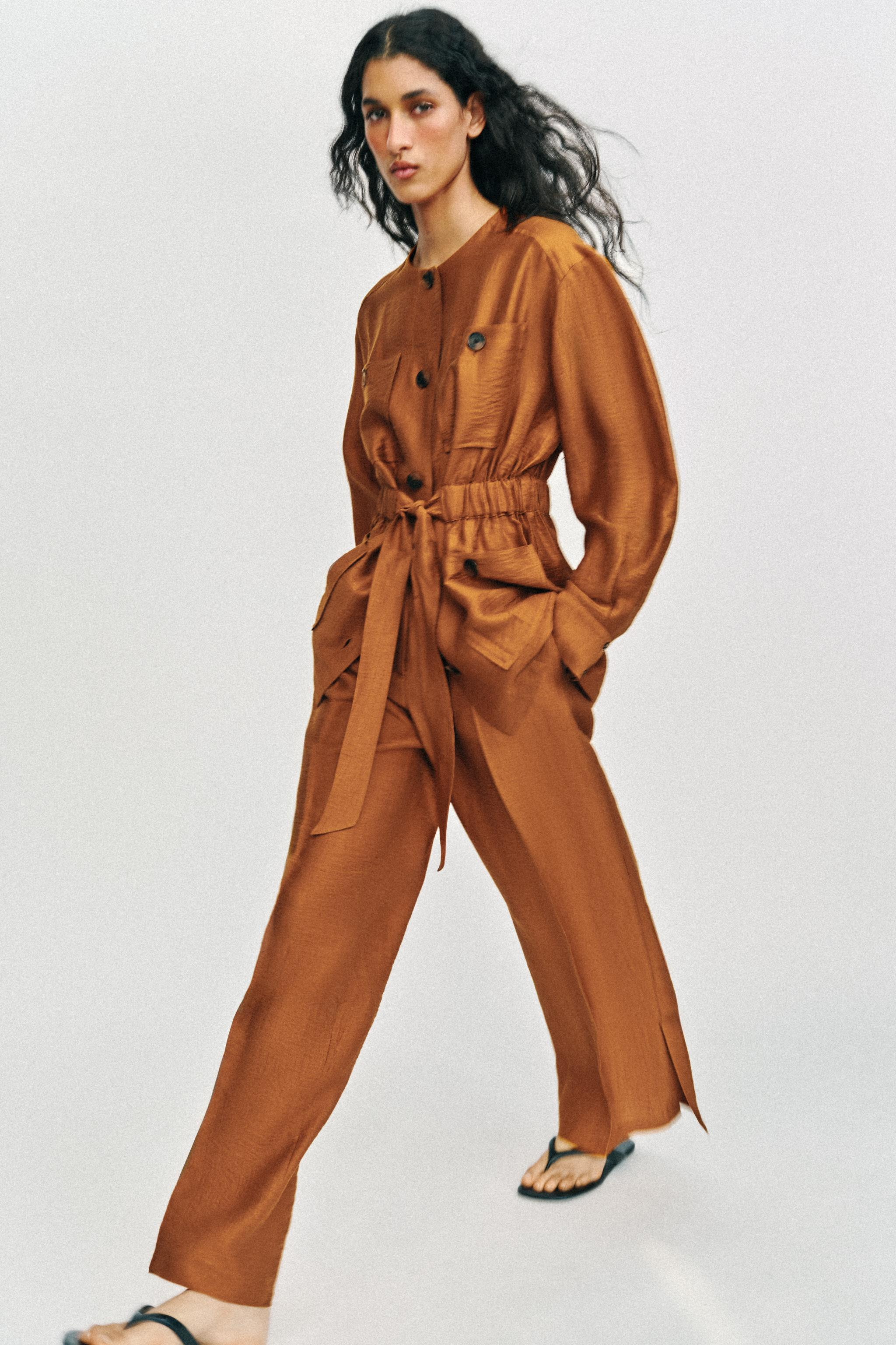 FLOWY LINEN BLEND PANTS WITH SLITS | Zara US