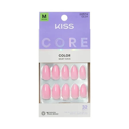 KISS CORE Color Press On Nails Almond ‘Lilt’ Pink Medium Length 32 Count | Walmart (US)
