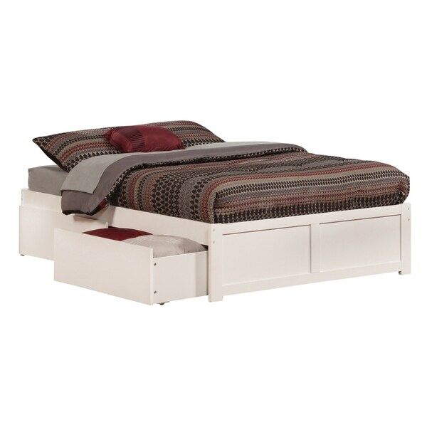 Concord Full Platform Bed with Flat Panel Foot Board and 2 Urban Bed Drawers in White | Bed Bath & Beyond