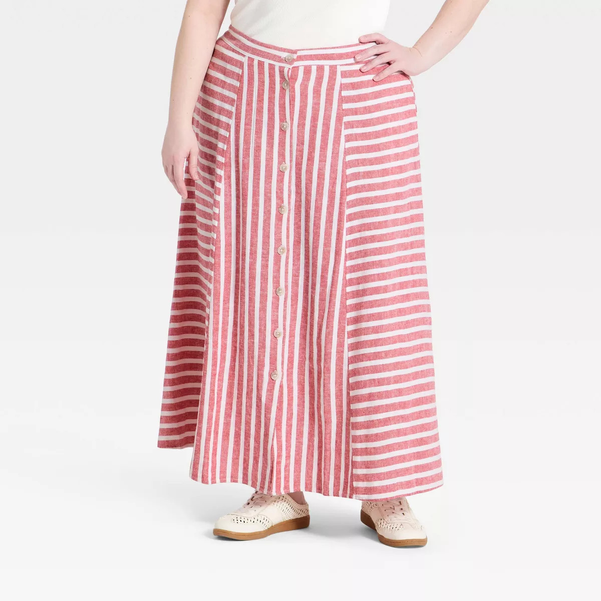 Women's Maxi A-Line Skirt - Universal Thread\u2122 Red Striped 2X | Target