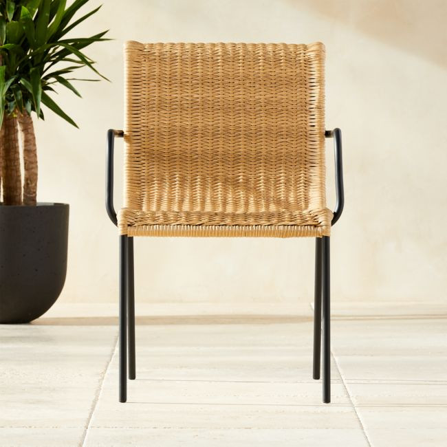 Rizo Faux Rattan Outdoor Dining Armchair Chair | CB2