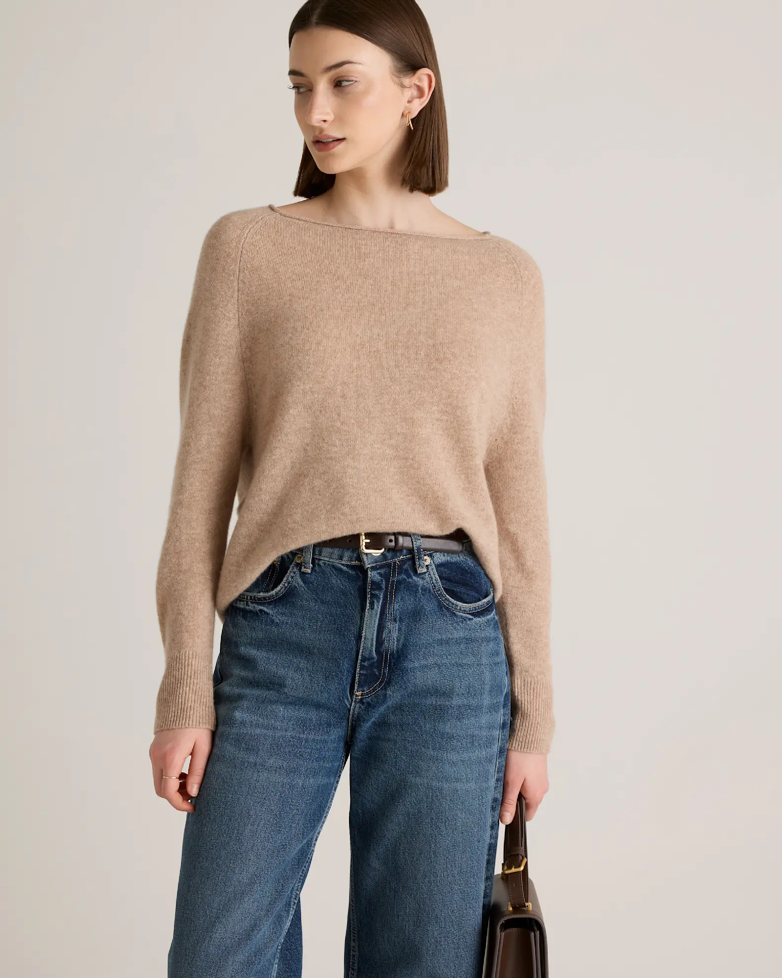 Mongolian Cashmere Boatneck Sweater in Oatmeal | Quince