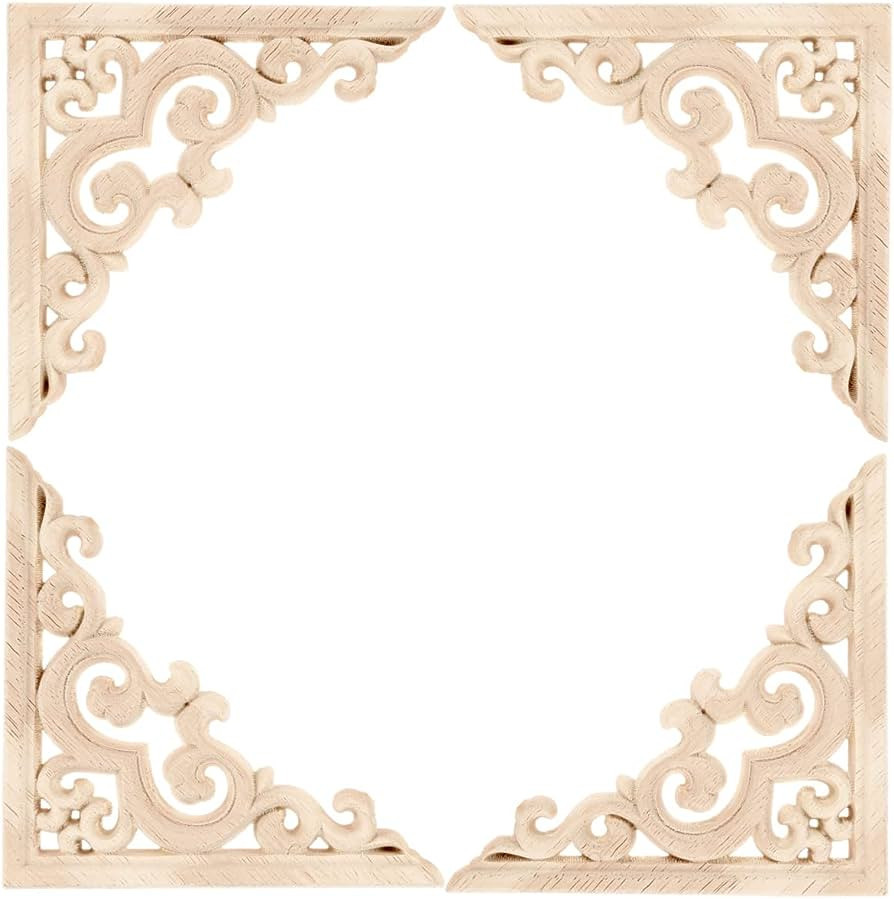 MUXSAM 4-Pack Wood Carved Applique Corner Onlay, 11x11cm/4.33"x4.33", Unpainted Furniture Decals ... | Amazon (US)