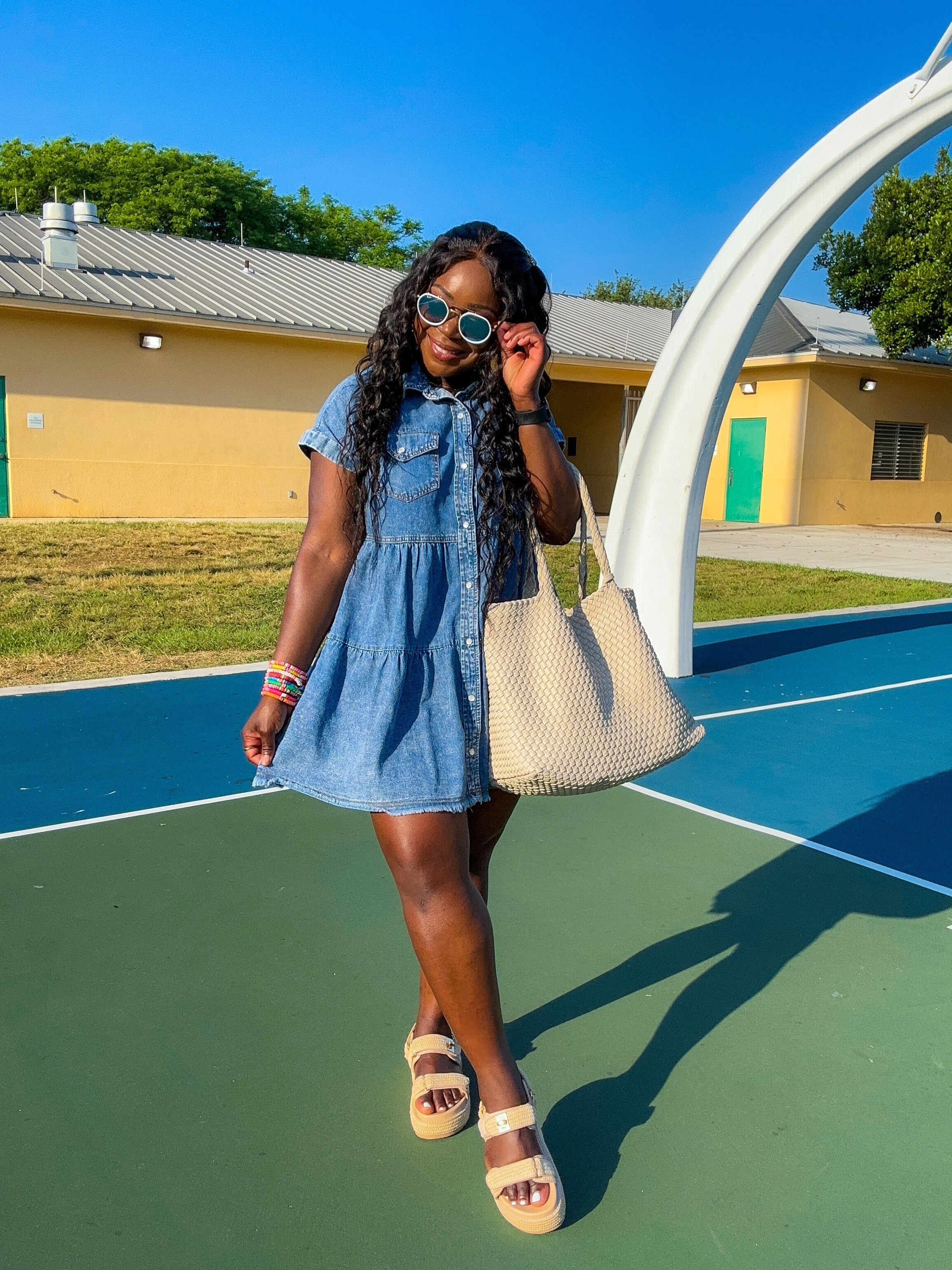 Denim dress and summer sandals - wearing size medium in dress and size 9 in sandals!

#LTKmidsize #LTKitbag #LTKfindsunder100