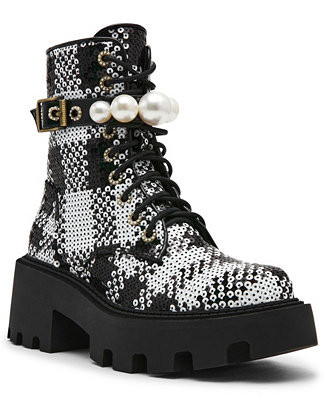 Betsey Johnson Women's Jonnie Embellished Combat Booties - Macy's | Macy's