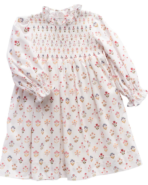 Winter Garden Block Print Shirred Dress | Smockingbird Kids