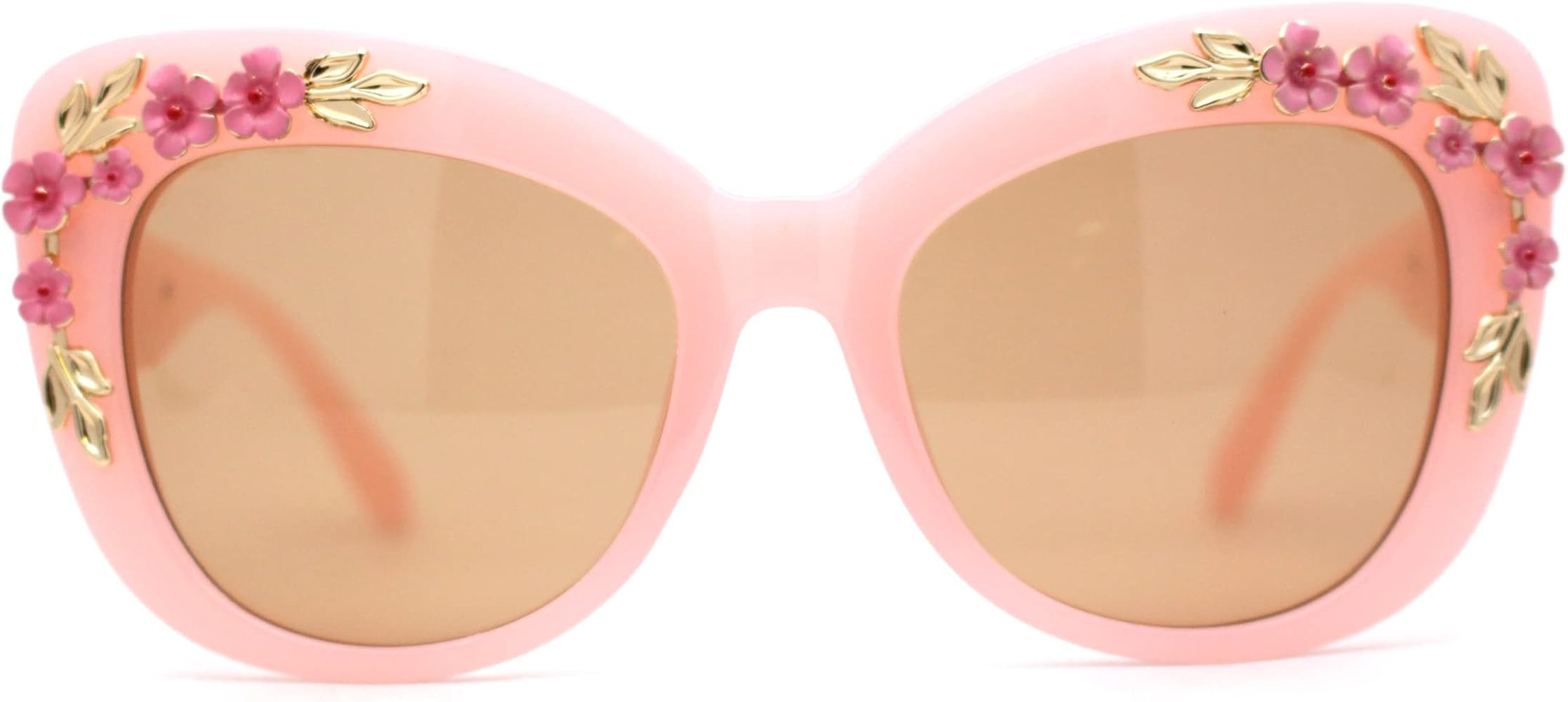 SA106 Womens Metal Flower Foliage Jewel Brow Trim Oversize Cat Eye Sunglasses | Amazon (US)