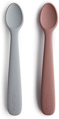 mushie Silicone Baby Feeding Spoons | 2 Pack (Stone/Cloudy Mauve) | Amazon (US)