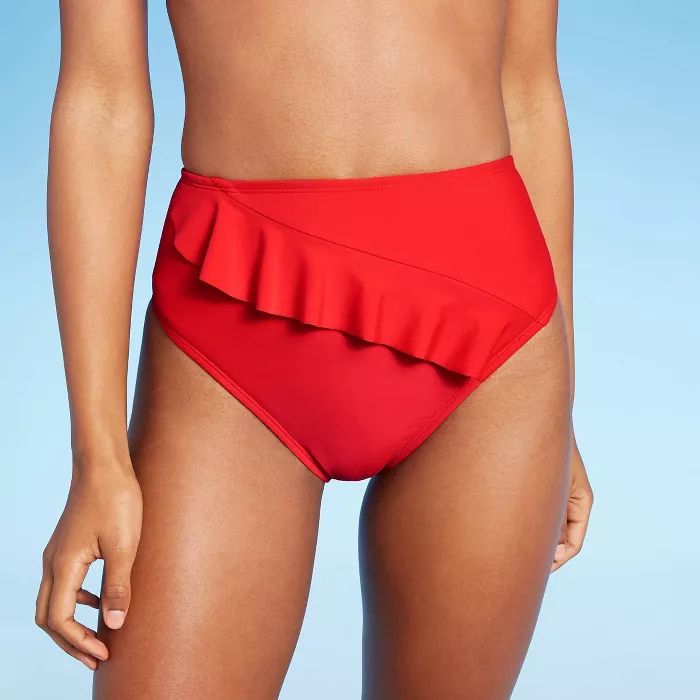 Women's Asymmetrical Ruffle Front High Waist Cheeky Bikini Bottom - Shade & Shore™ | Target