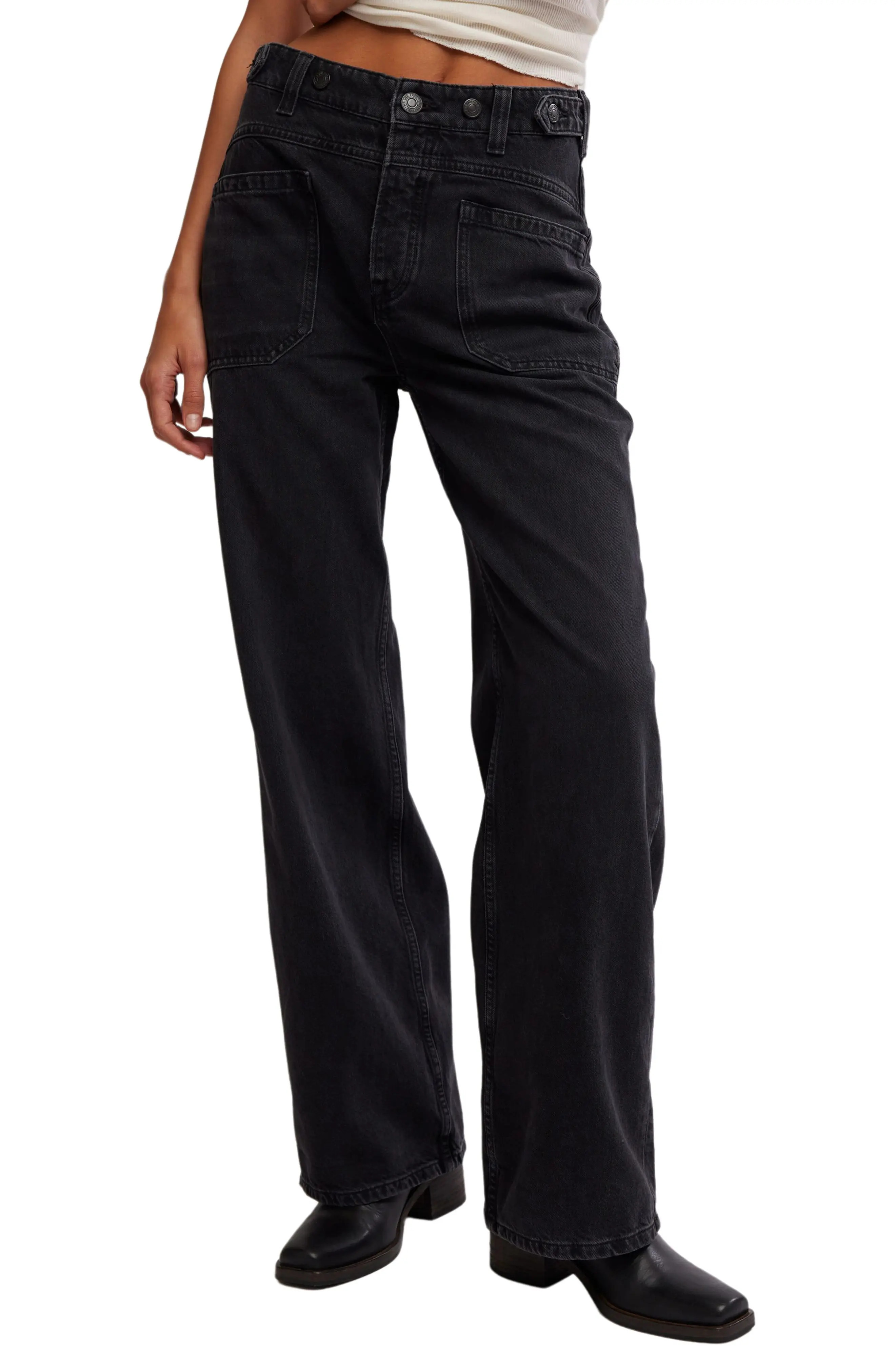Free People Palmer Cuffed Baggy Jeans in Outer Space at Nordstrom, Size 32 | Nordstrom
