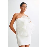 Victoria Strapless Mini Dress With Oversized Flower - White | MESHKI US