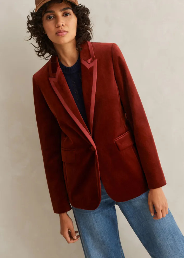 Satin Trim Velvet Blazer | ME+EM US