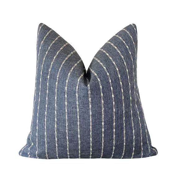 Dark Blue White and Gray Striped Throw Pillow Cover Made in | Etsy | Etsy (US)