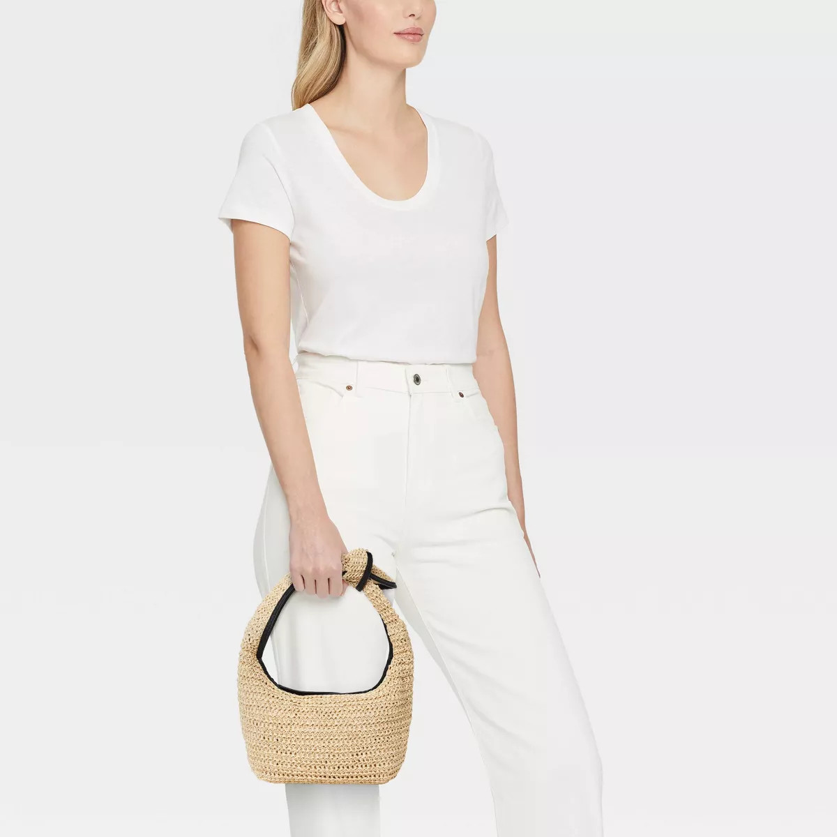 Straw Mini Bow Bag Clutch - A New Day™ Beige: Woven Paper Handbag, Single Handle, Unstructured ... | Target