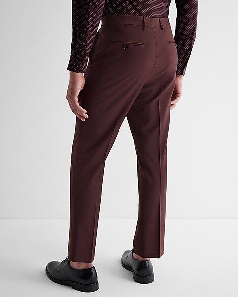Slim Solid Burgundy Wool-Blend Modern Tech Suit Pant | Express