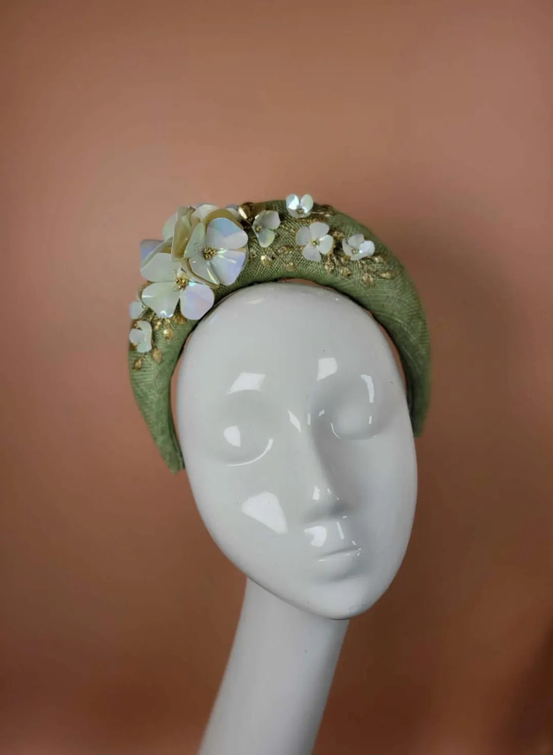 Sage, Pastel Green and Gold Halo Crown Headband Fascinator - Etsy UK | Etsy (Global)