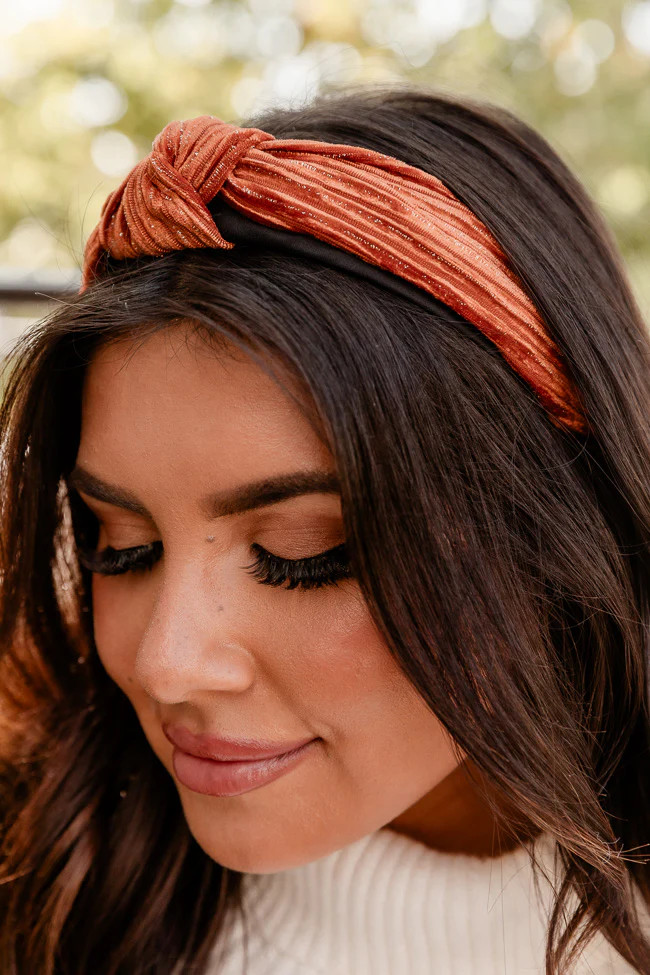 Not Without You Rust Velvet Knotted Headband | Pink Lily
