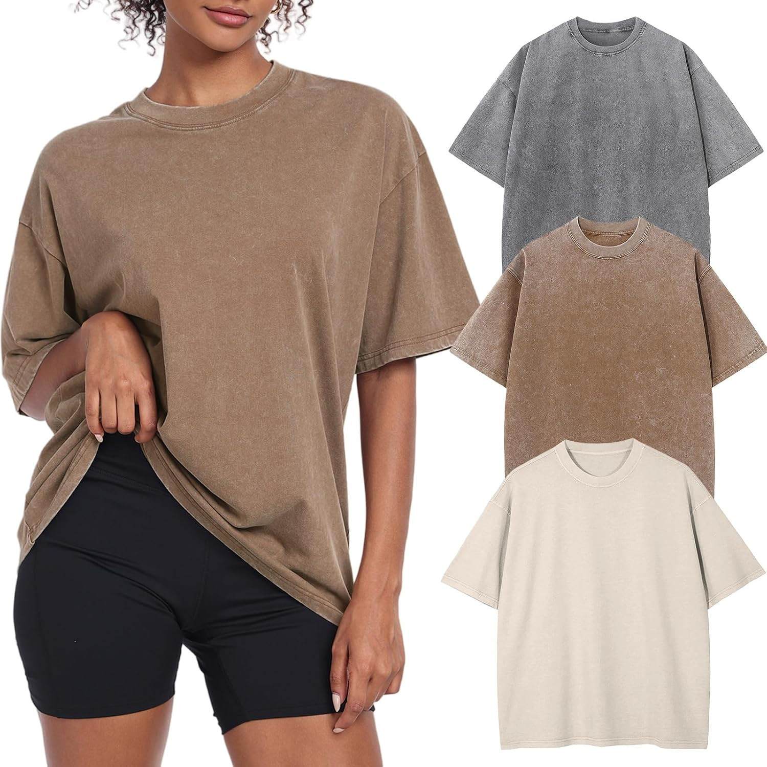 Womens Vintage Oversized T Shirts Acid Washed Baggy Cotton Tee Workout Gym Shirts Boyfriend Short Sleeve Tops | Amazon (US)