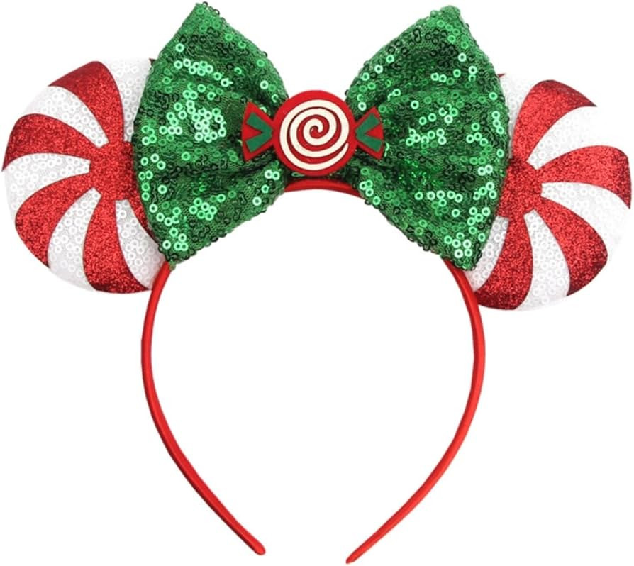 Kiddale Christmas Mouse Ear Headband for Women Girl,Peppermint Candy Glitter Hair Hoop Headwear A... | Amazon (US)