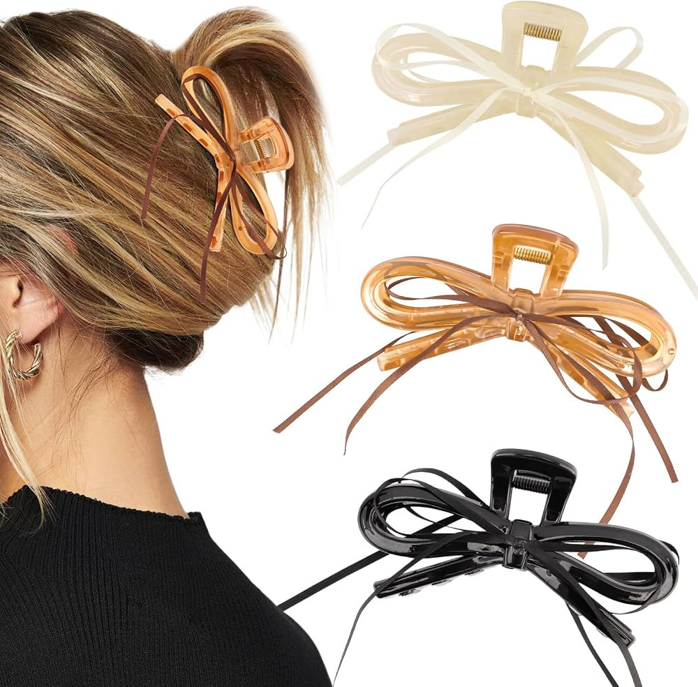 3Pcs Bow Claw Clips for Women, Stylish Hair Clips with Bow Design for Hair Accessories for Thin a... | Amazon (US)
