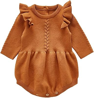 IMEKIS Newborn Baby Girls Sweater Romper Knit Fall Outfit Ruffles Long Sleeve Knitted Bodysuit Wi... | Amazon (US)