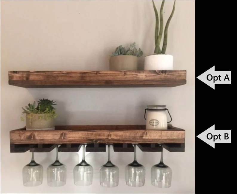 Low profile Wood Wine Rack | Shelf & Hanging Stemware Glass Holder Organizer Bar Unique Baking Co... | Etsy (US)