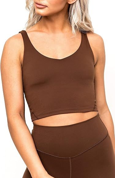 Kamo Fitness Ellyn Tank Top Crop Sports Bra for Women Soft Padded Built-in Bra Longline Yoga Running | Amazon (US)