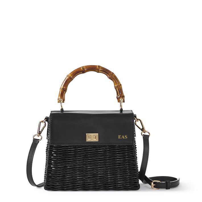 Wicker & Leather Crossbody Bag With Bamboo Handles | Mark and Graham