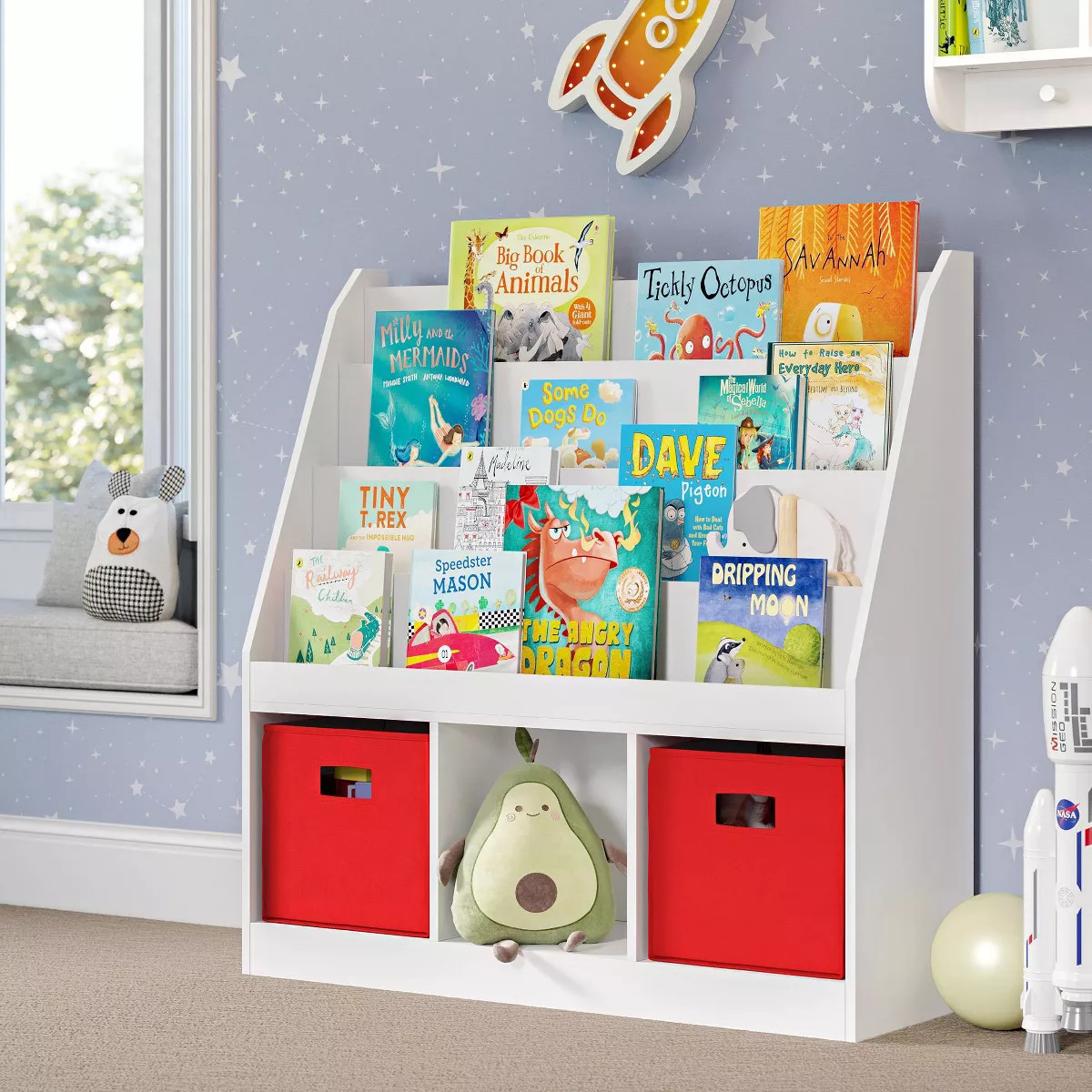 RiverRidge Kids' Playroom Bookrack with 3 Toy Organizer Cubbies and 4 Book Shelves White | Target