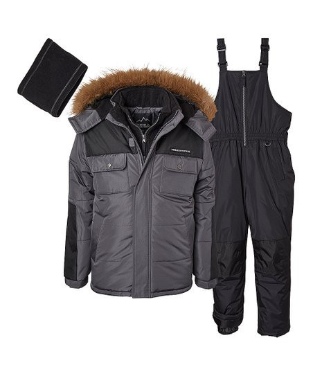 Black & Gray Color Block Faux Fur Hooded Puffer Coat Set - Toddler & Boys | Zulily
