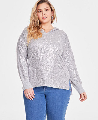 INC International Concepts Plus Size Sequin Sweater Hoodie, Created for Macy's | Macy's