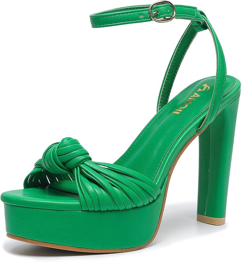 Women's Block Heels 4 Inch Platform Braid Knot Ankle Strap Lady Heeled Sandals FZ319 | Amazon (US)