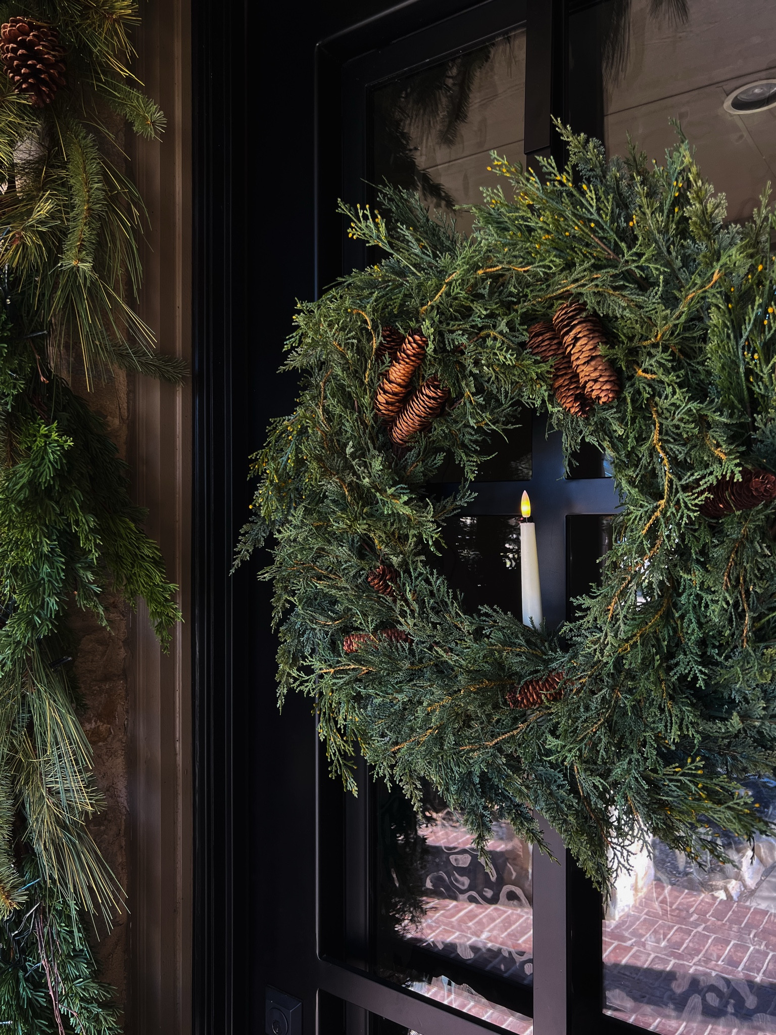 These are the battery operated candles I used in my wreath on our front door.  They’re the same ones I put in the candlesticks on our mantle.  They’re have a flicker light option and a timer.

The wreath is made up of two old wreaths layered on top of each other.

The candle is held in place with wire threaded into the wreath.



#LTKHoliday #LTKHome