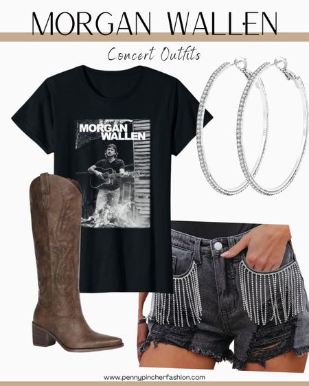 Morgan Wallen concert outfit! Fringe jewel shorts are so cute! Everything is Amazon!!