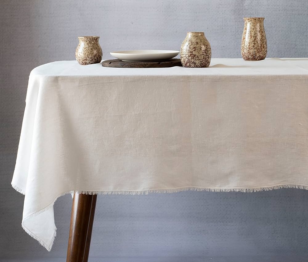 White Linen Tablecloths for Rectangle Tables with Fringe, 55x90 Inch 100% Pure Linen Table Cloth ... | Amazon (US)