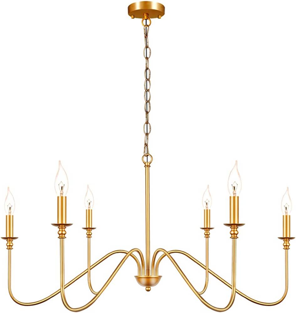 T&A TALENT AND ART Gold 6-Light Chandeliers,Classic Candle Ceiling Pendant Light Fixture,Wrought ... | Amazon (US)