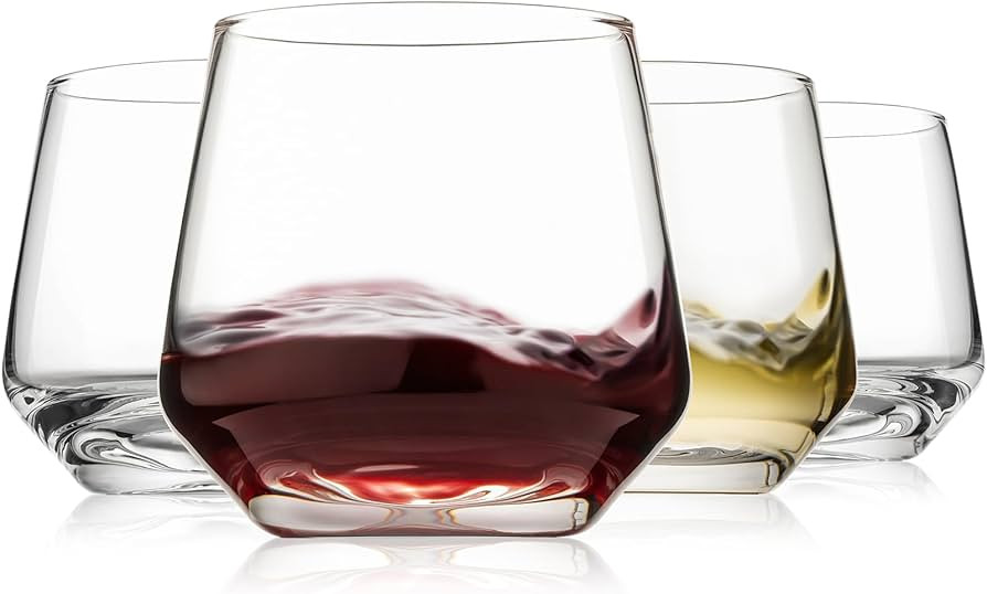 Stemless Wine Glasses Set of 4, 13.5oz Red White Wine Glasses for Daily Use, Hosting, Home Bar, E... | Amazon (US)